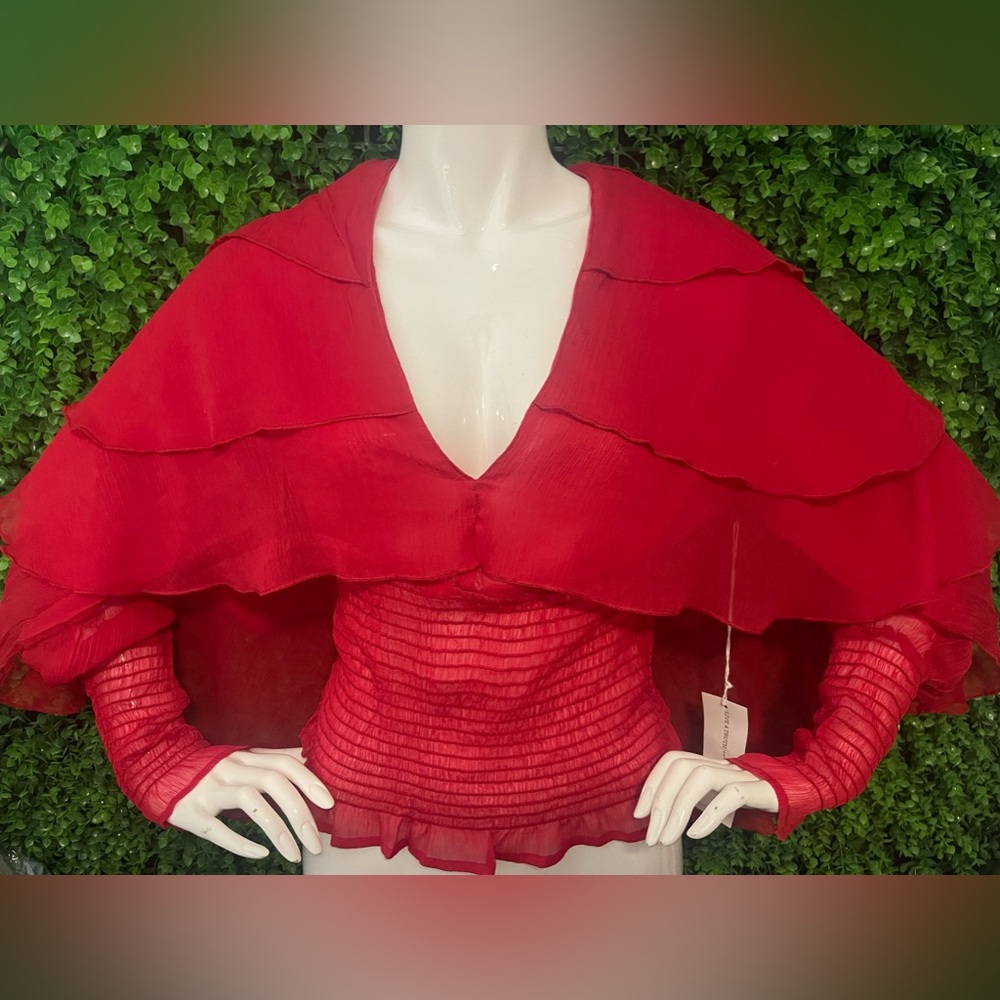 Live 4 Truth Juniors Medium Red Pleated Ruffle Cape V Neck Latin Inspired NEW - Picture 9 of 9